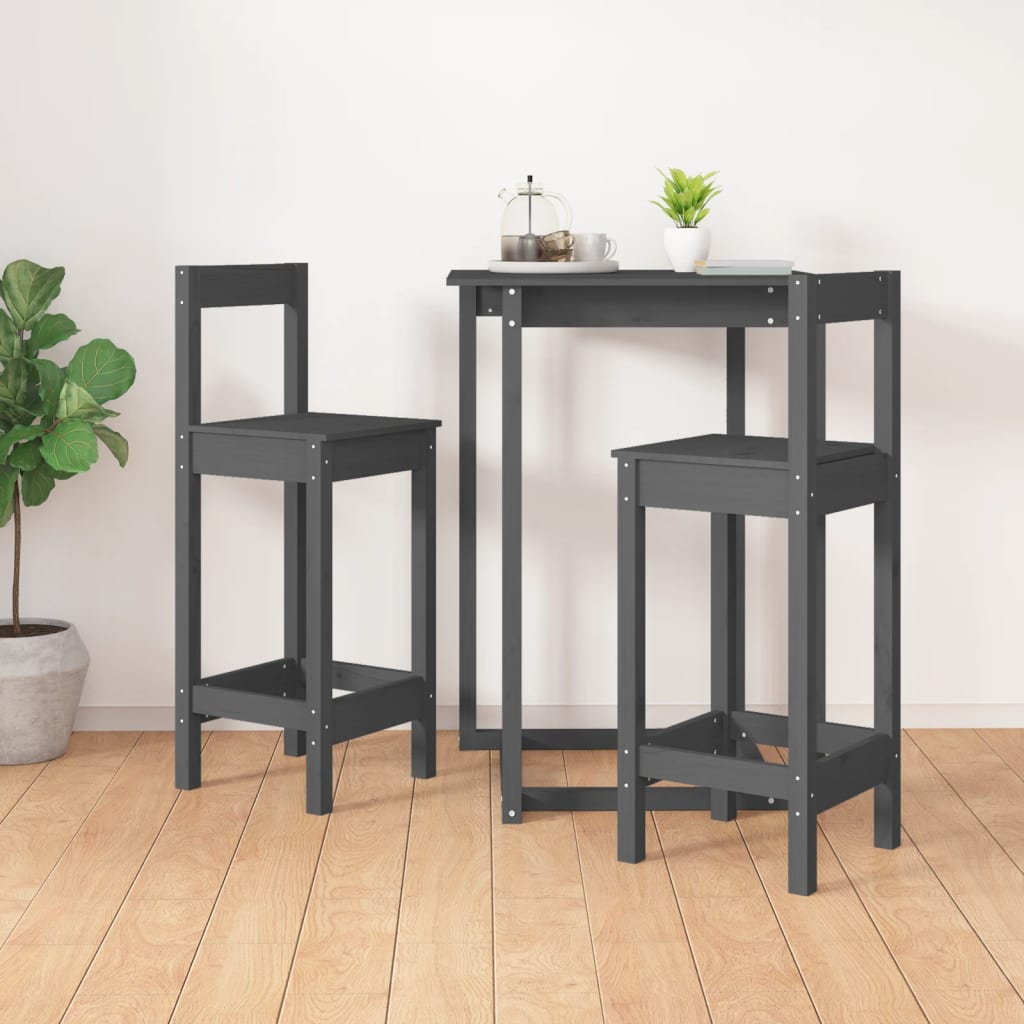 vidaXL Bar Chairs 2 pcs Grey 40x41.5x112 cm Solid Wood Pine