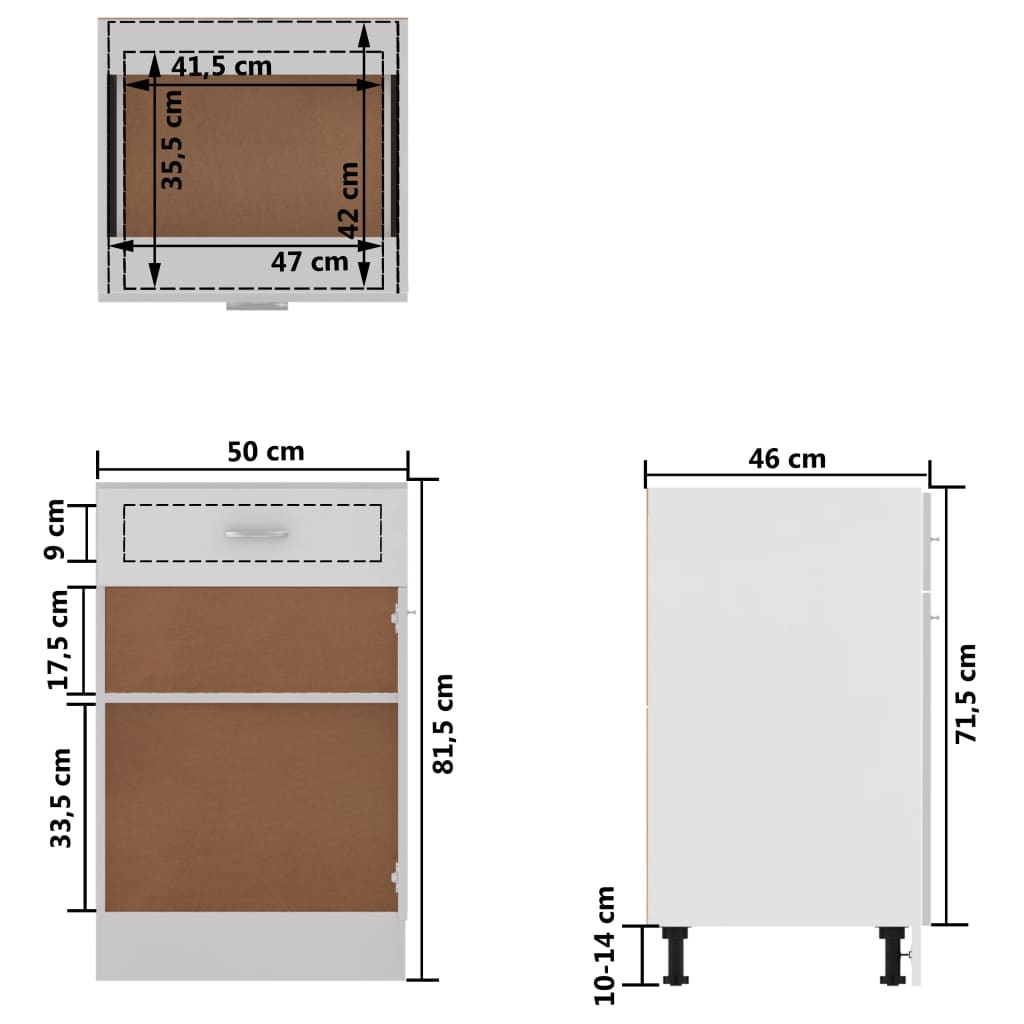 vidaXL Drawer Bottom Cabinet White 50x46x81.5 cm Engineered Wood