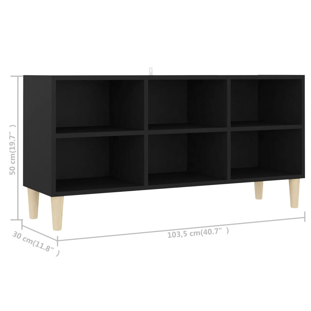 vidaXL TV Cabinet with Solid Wood Legs Black 103.5x30x50 cm