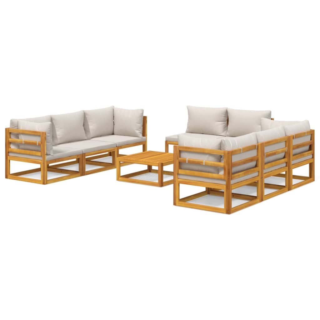 vidaXL 9 Piece Garden Lounge Set with Light Grey Cushions Solid Wood