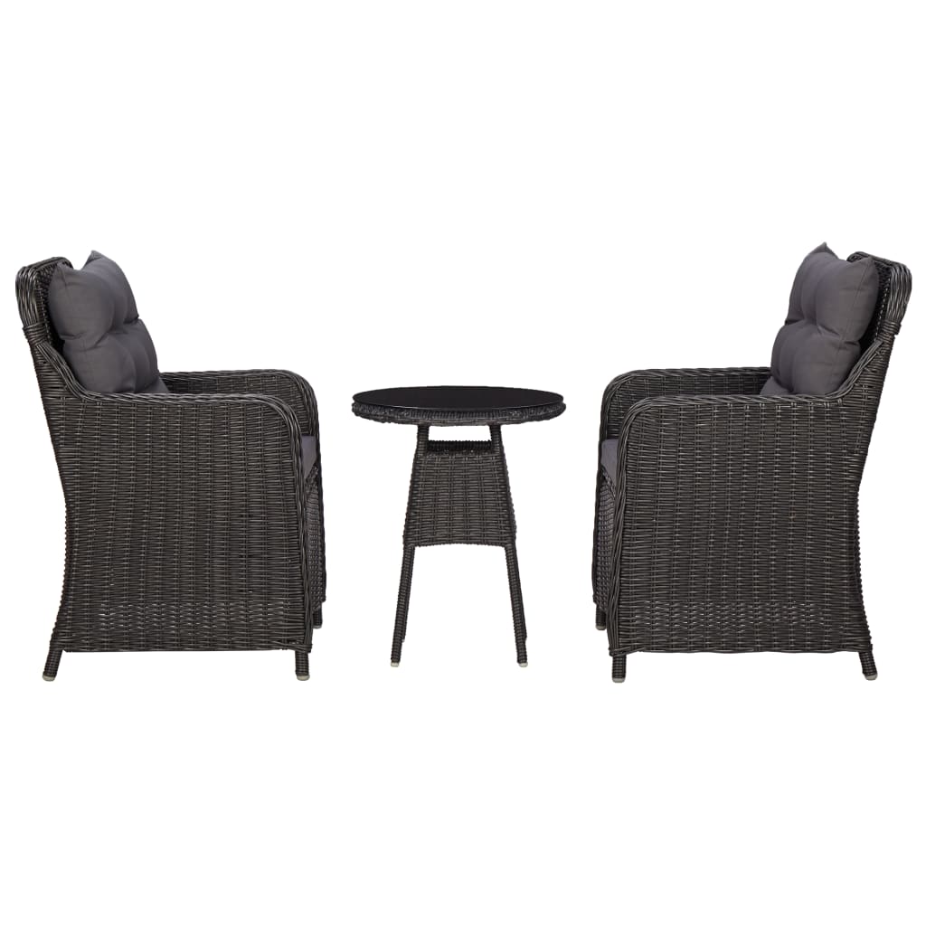 vidaXL Garden Chairs 2 pcs with Tea Table Poly Rattan Black