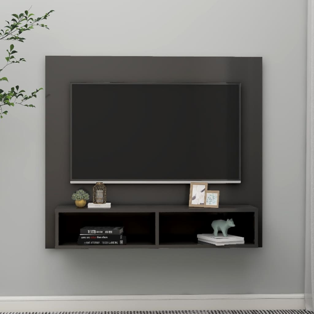 vidaXL Wall TV Cabinet High Gloss Grey 102x23.5x90 cm Engineered Wood