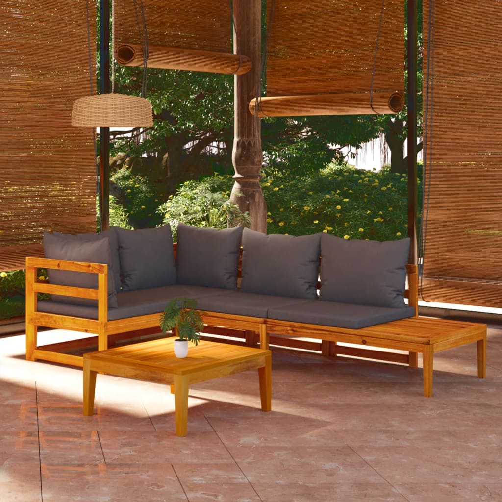 vidaXL 4 Piece Garden Lounge Set with Dark Grey Cushions Acacia Wood