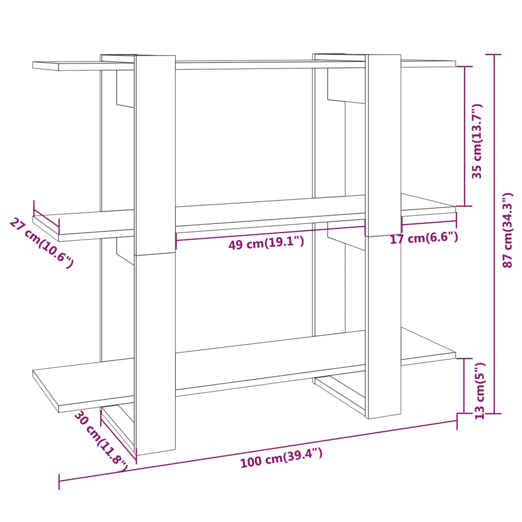 vidaXL Book Cabinet/Room Divider High Gloss White 100x30x87 cm
