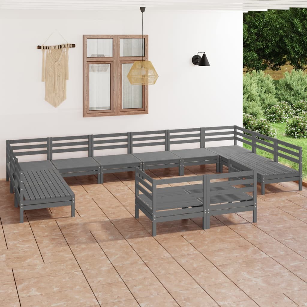 vidaXL 12 Piece Garden Lounge Set Grey Solid Wood Pine