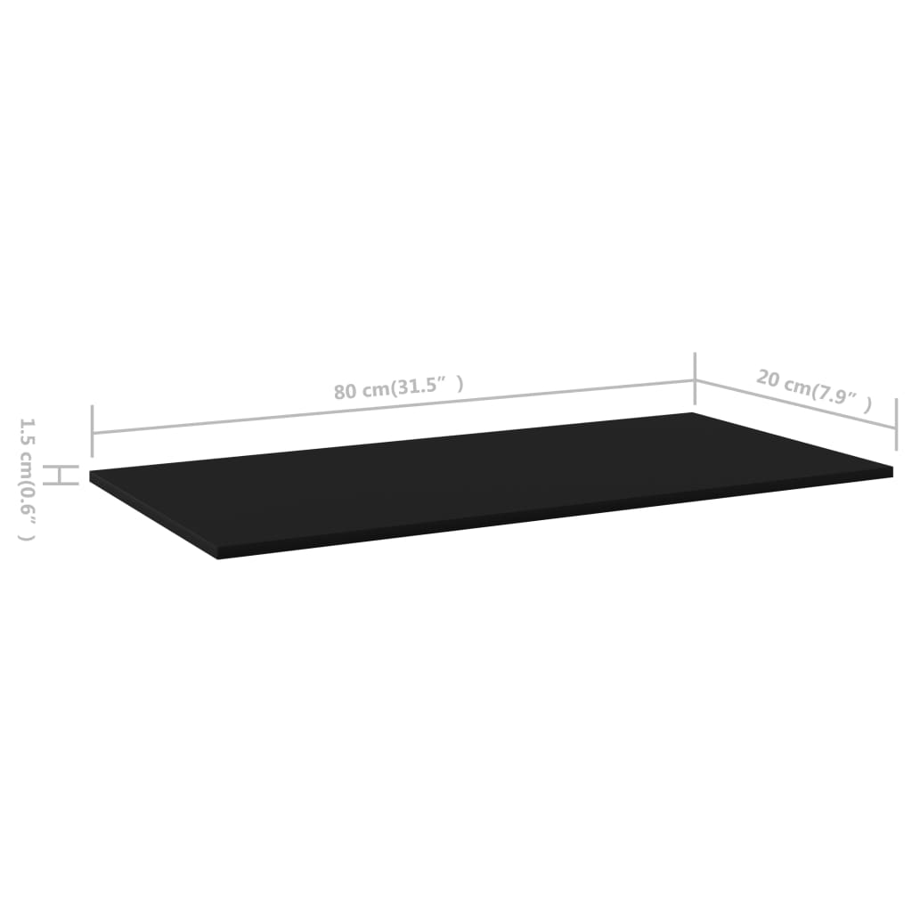 vidaXL Bookshelf Boards 8 pcs Black 80x20x1.5 cm Engineered Wood