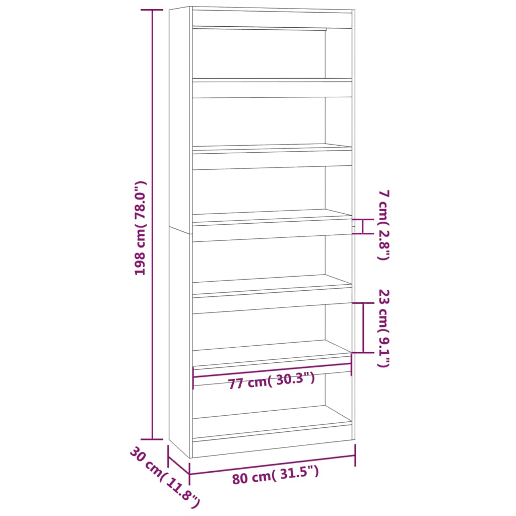 vidaXL Book Cabinet/Room Divider High Gloss White 80x30x198 cm Engineered Wood