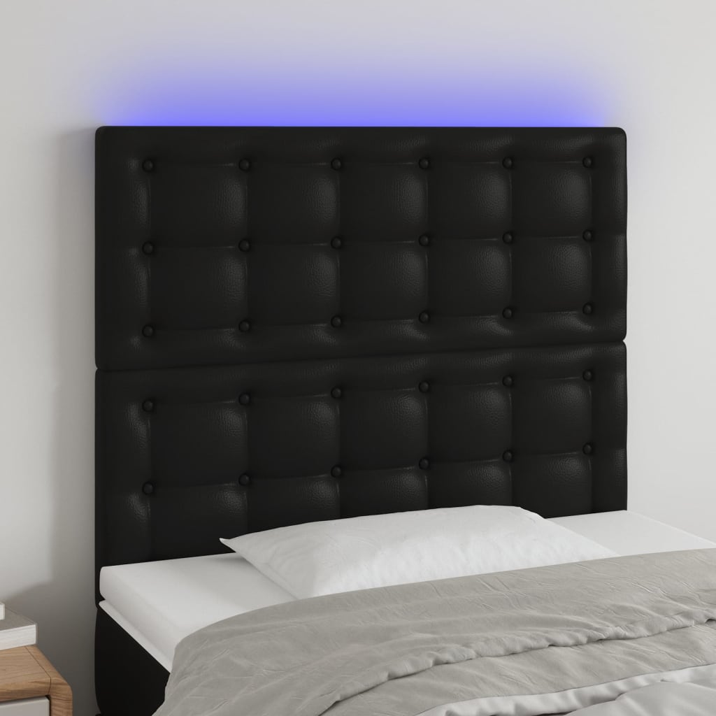 vidaXL LED Headboard Black 100x5x118/128 cm Faux Leather