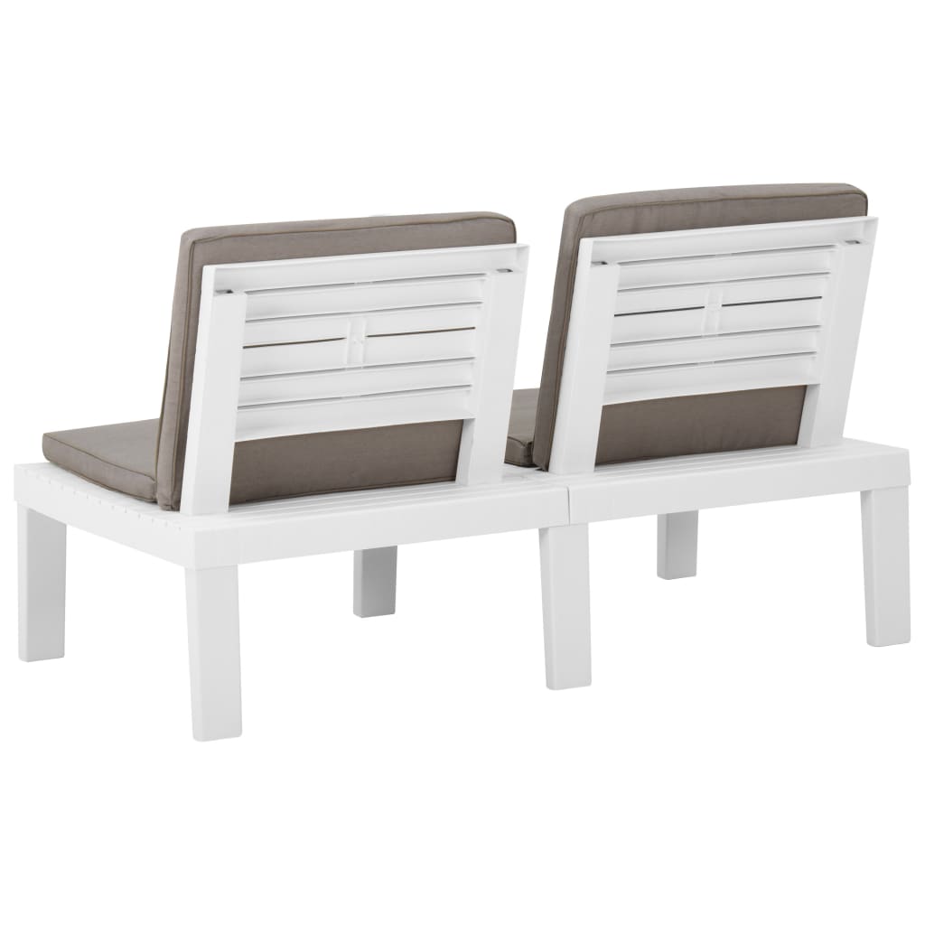 vidaXL Garden Lounge Benches with Cushions 2 pcs Plastic White