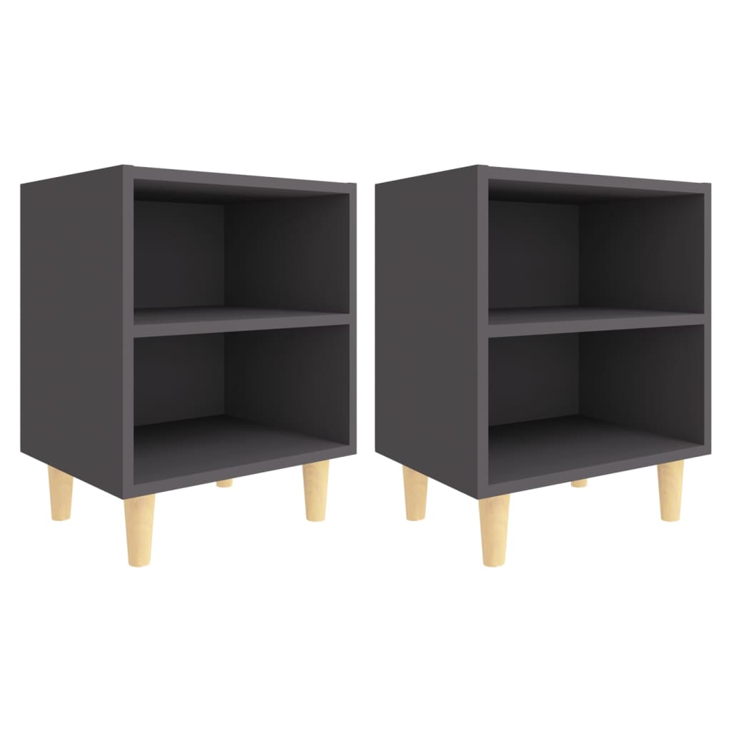 vidaXL Bed Cabinets with Solid Wood Legs 2 pcs Grey 40x30x50 cm