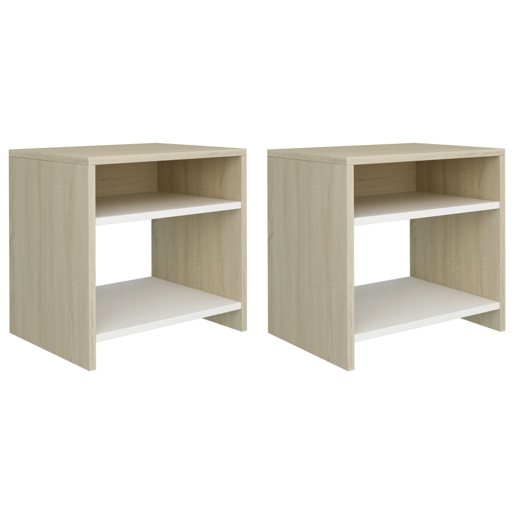 vidaXL Bedside Cabinets 2pcs White and Sonoma Oak 40x30x40cm Engineered Wood