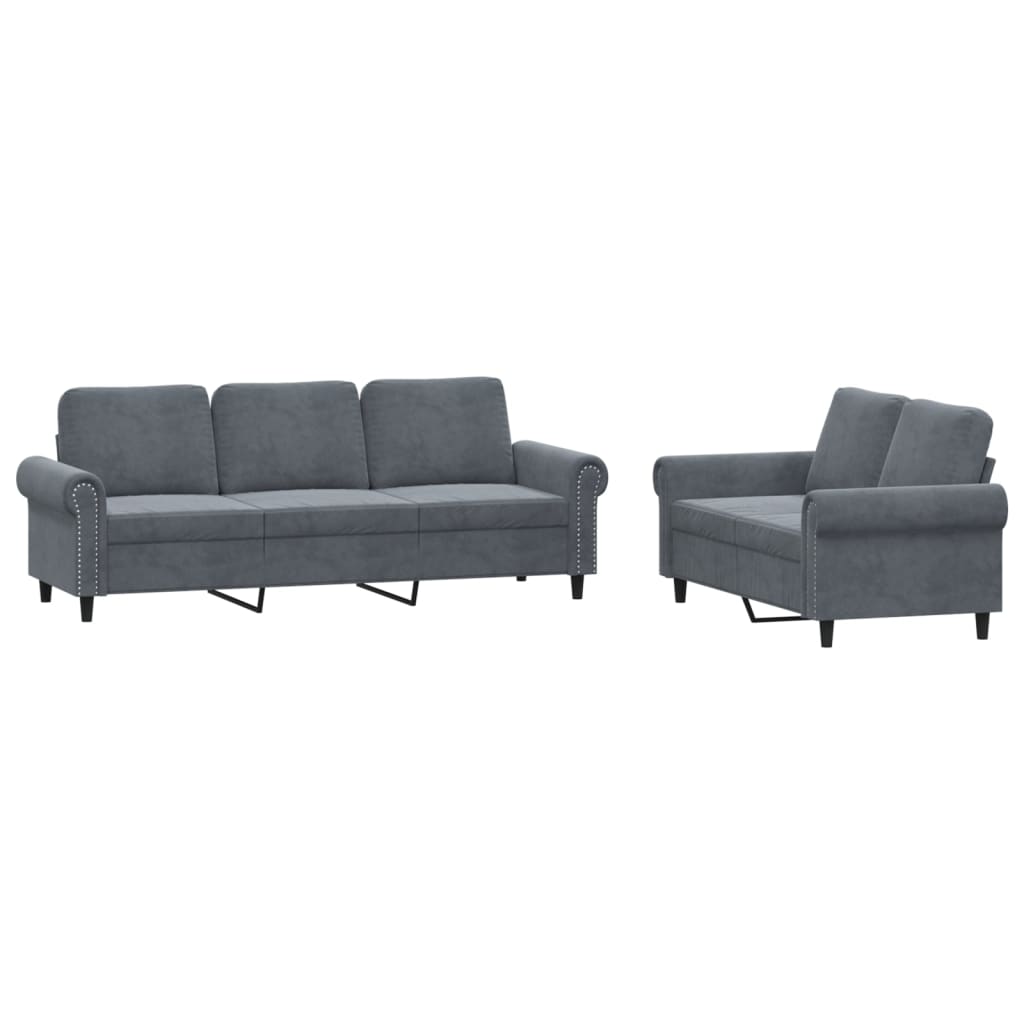 vidaXL 2 Piece Sofa Set with Cushions Dark Grey Velvet
