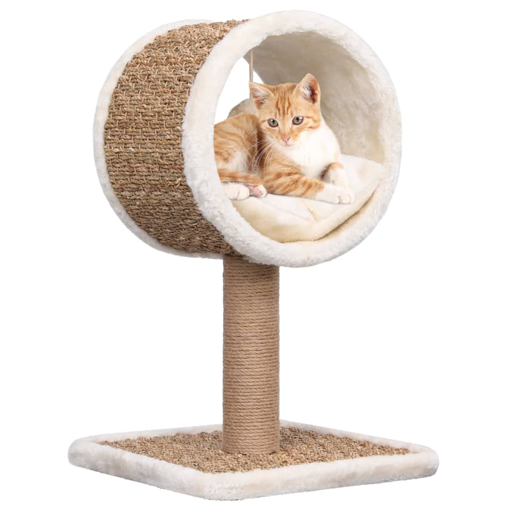 vidaXL Cat Tree with Top Tunnel and Toy 56 cm Seagrass