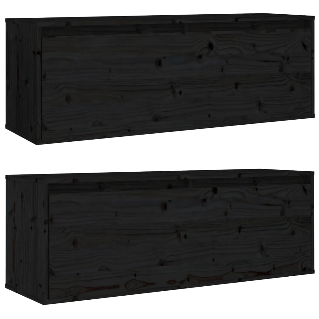 vidaXL Wall Cabinets 2 pcs Black 100x30x35 cm Solid Wood Pine