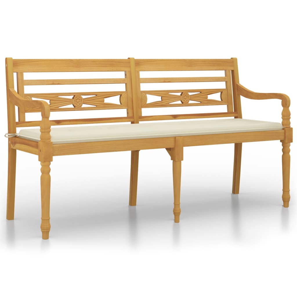 vidaXL Batavia Bench with Cream Cushion 150 cm Solid Wood Teak
