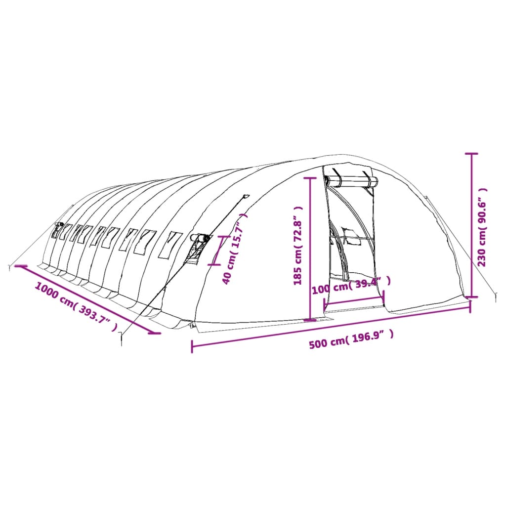 vidaXL Greenhouse with Steel Frame White 50 m² 10x5x2.3 m