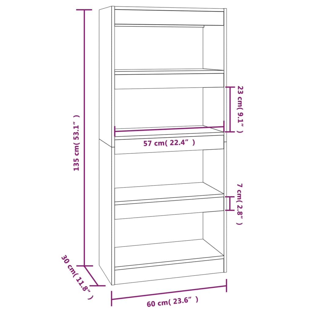 vidaXL Book Cabinet/Room Divider Brown Oak 60x30x135 cm Engineered Wood