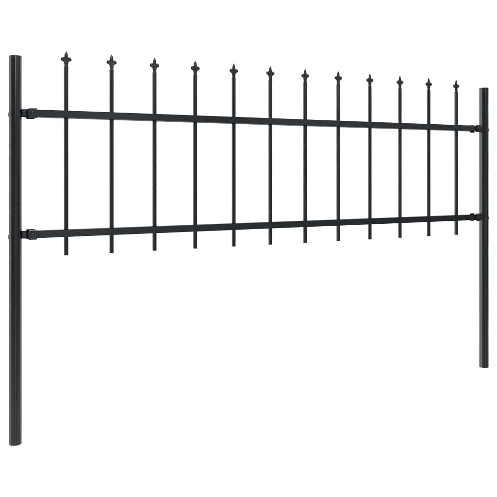 vidaXL Garden Fence with Spear Top Steel 17x0.6 m Black