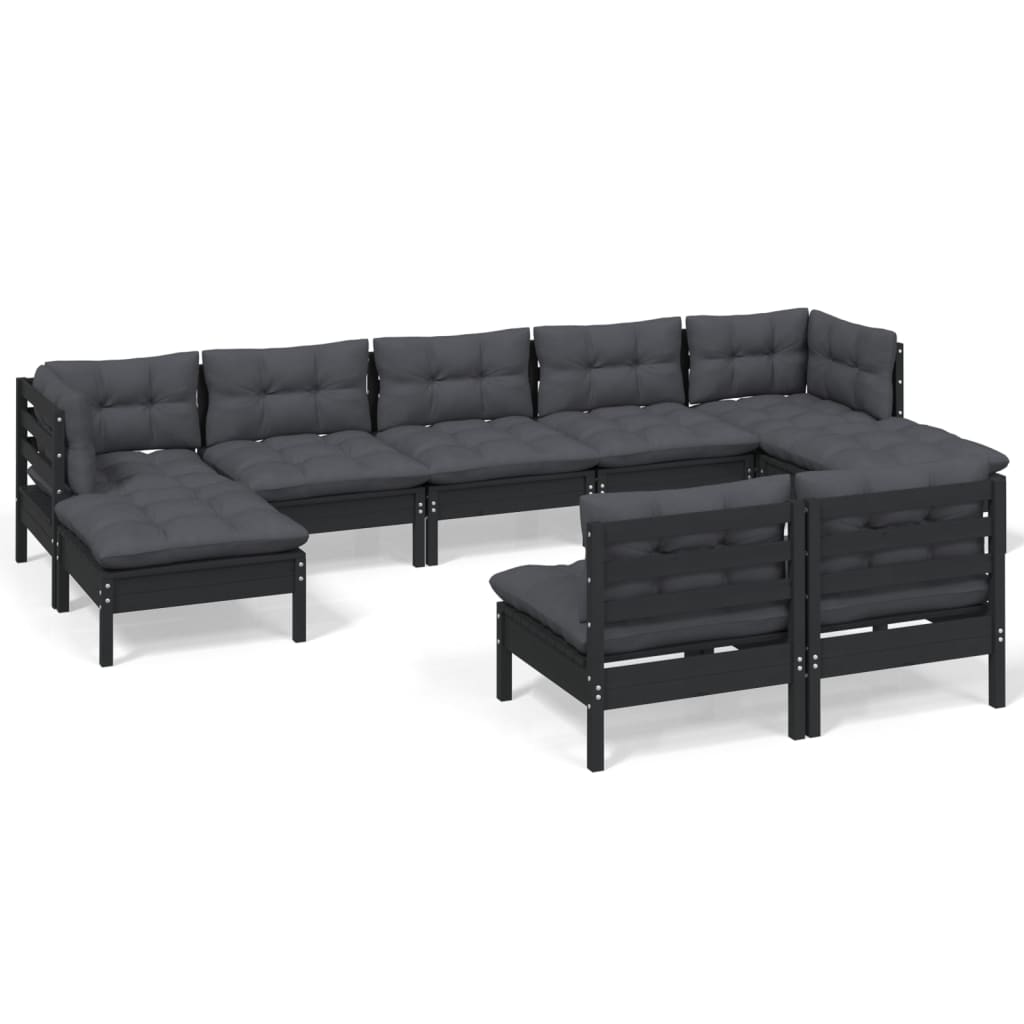 vidaXL 9 Piece Garden Lounge Set with Cushions Black Pinewood