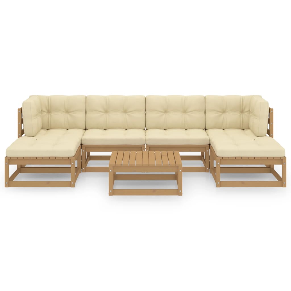 vidaXL 7 Piece Garden Lounge Set&Cushions Honey Brown Solid Pinewood