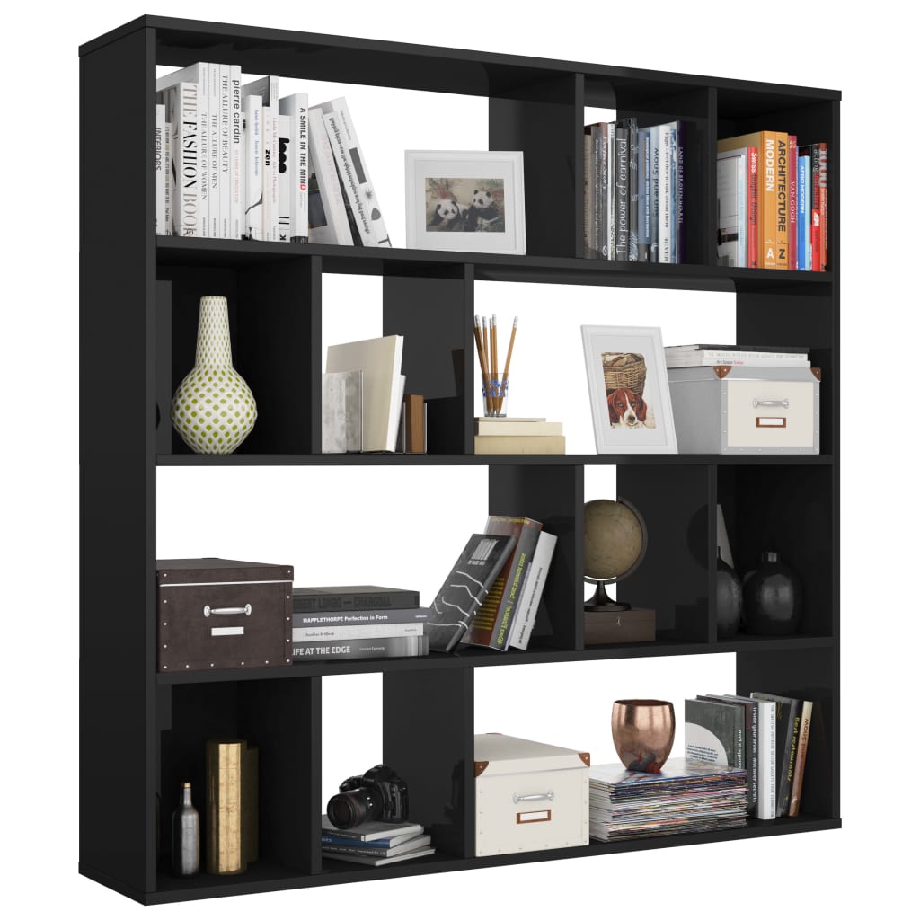vidaXL Room Divider/Book Cabinet High Gloss Black 110x24x110 cm Engineered Wood