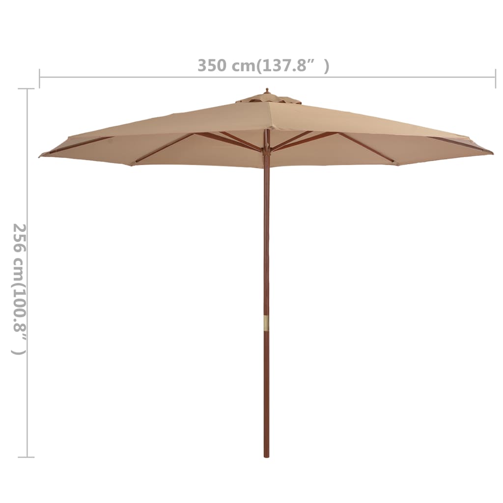 vidaXL Outdoor Parasol with Wooden Pole 350 cm Taupe