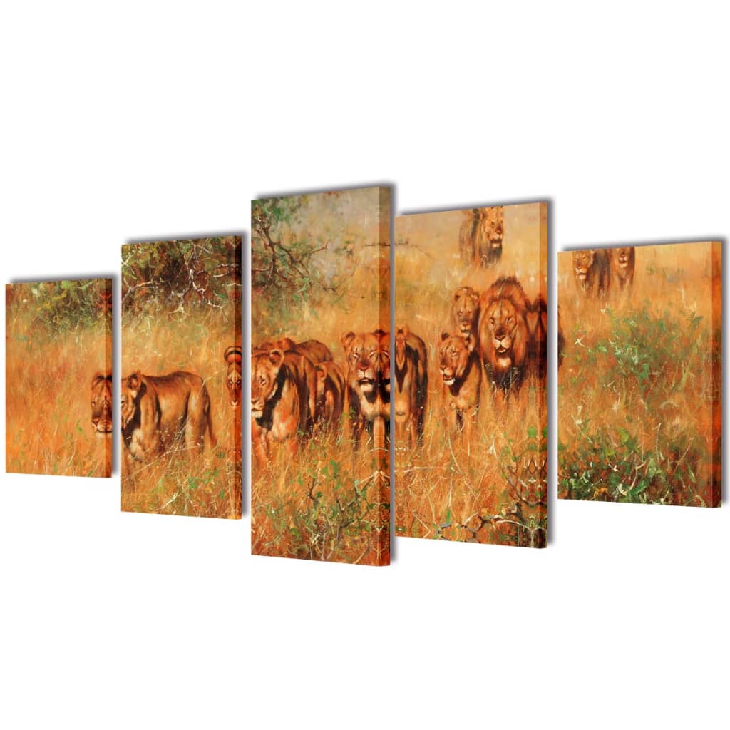 Canvas Wall Print Set Lions 200 x 100 cm