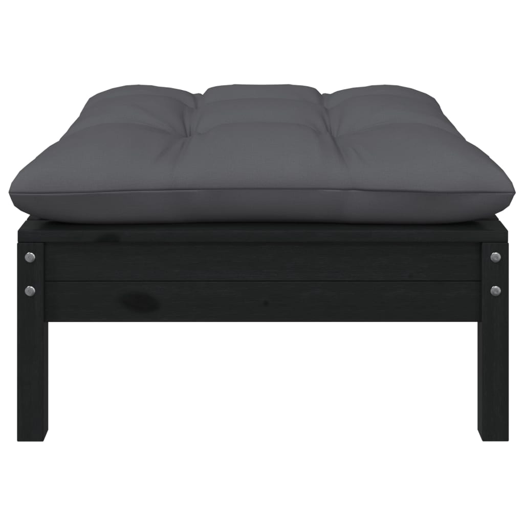 vidaXL Garden Footstool with Anthracite Cushion Black Solid Pinewood