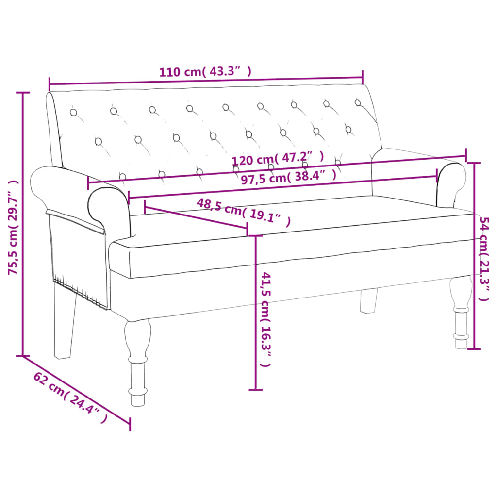 vidaXL Bench with Backrest Dark Grey 120x62x75.5 cm Fabric