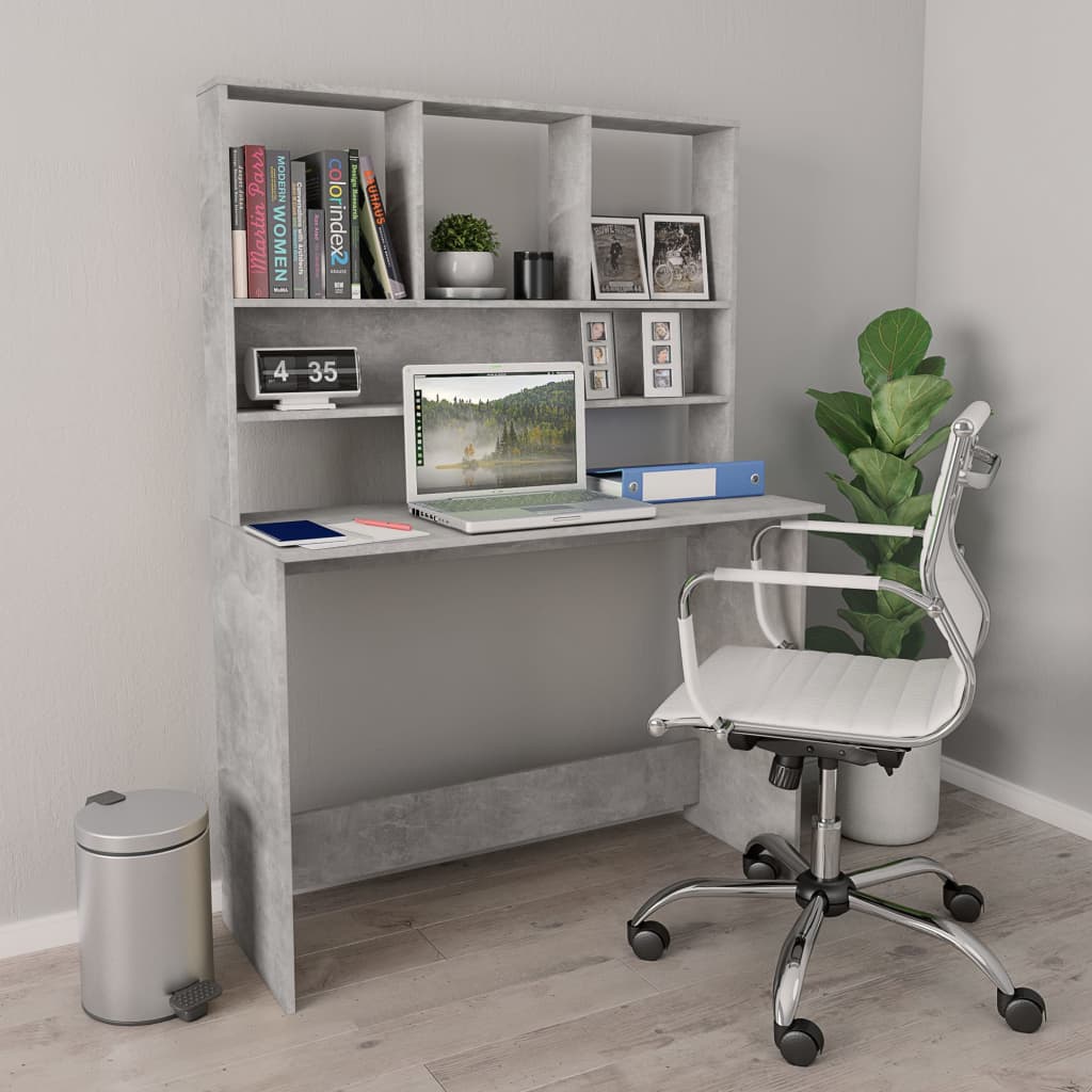 vidaXL Desk with Shelf Concrete Grey 110x45x157 cm Engineered Wood