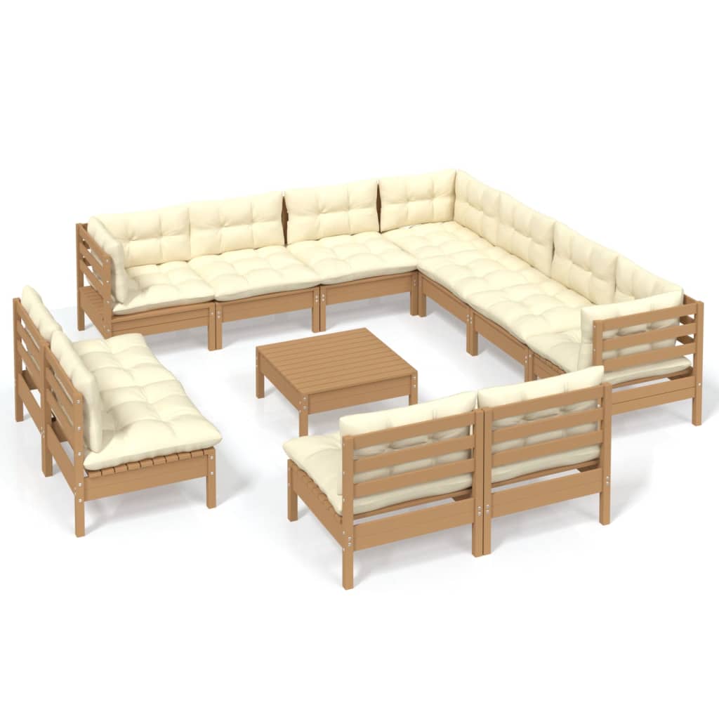 vidaXL 12 Piece Garden Lounge Set with Cushions Honey Brown Pinewood