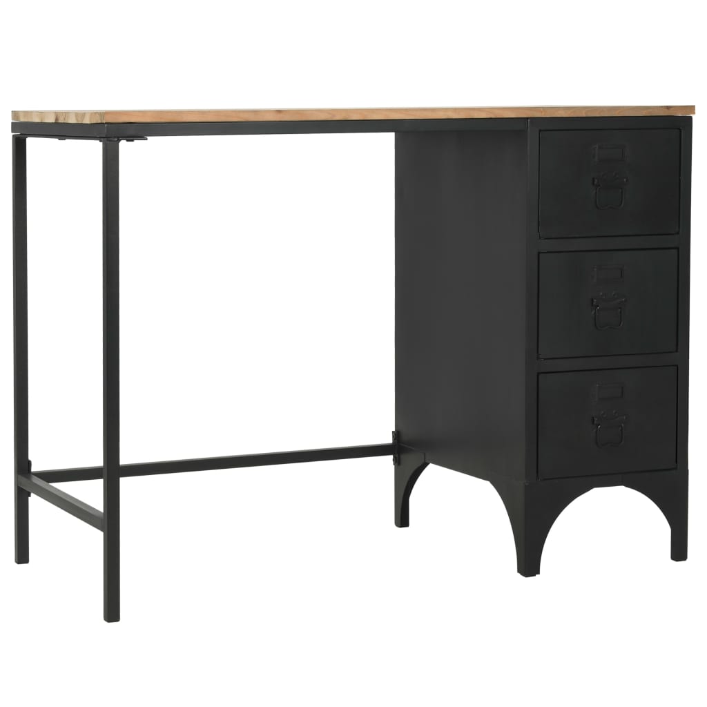 vidaXL Single Pedestal Desk Solid Firwood and Steel 100x50x76 cm