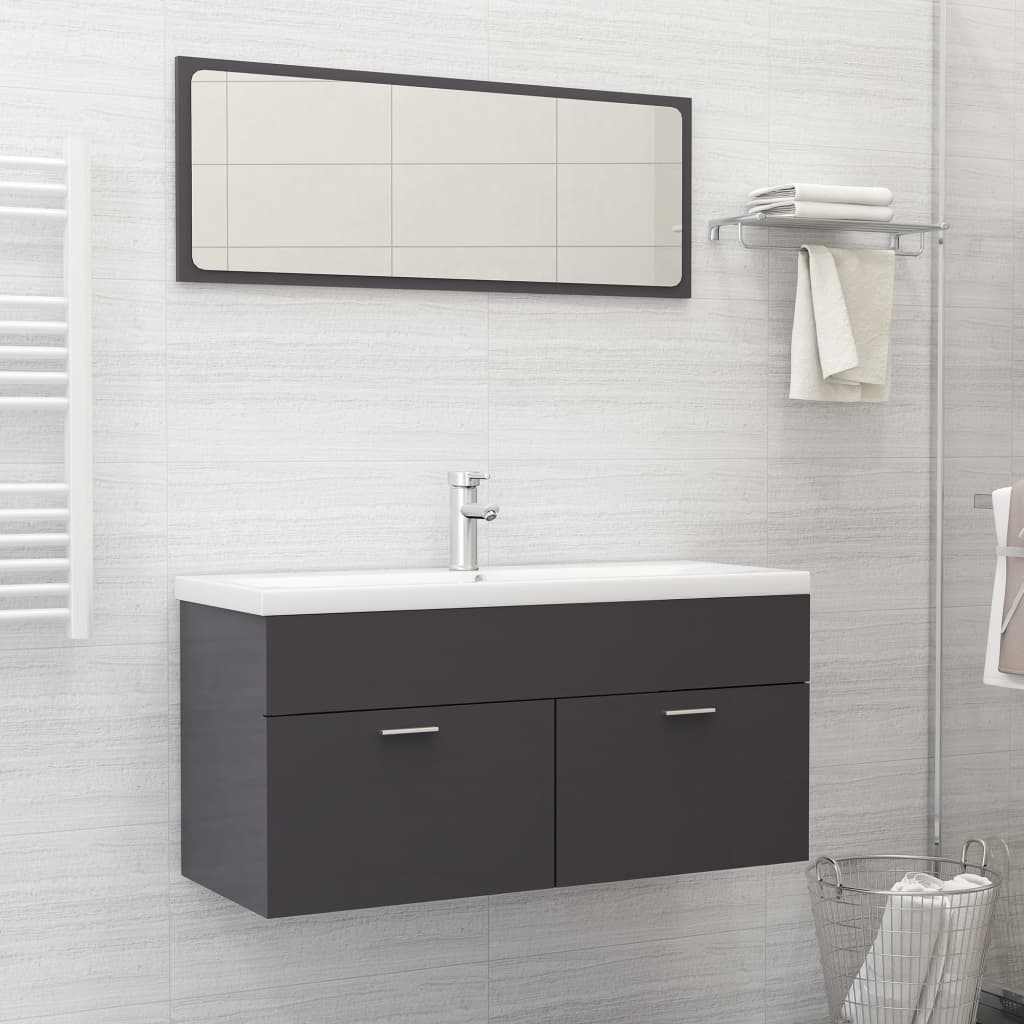 vidaXL 2 Piece Bathroom Furniture Set High Gloss Grey Engineered Wood