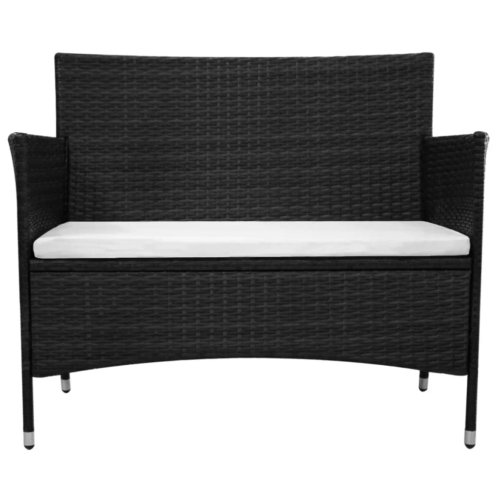 vidaXL 2 Piece Garden Lounge Set with Cushion Poly Rattan Black