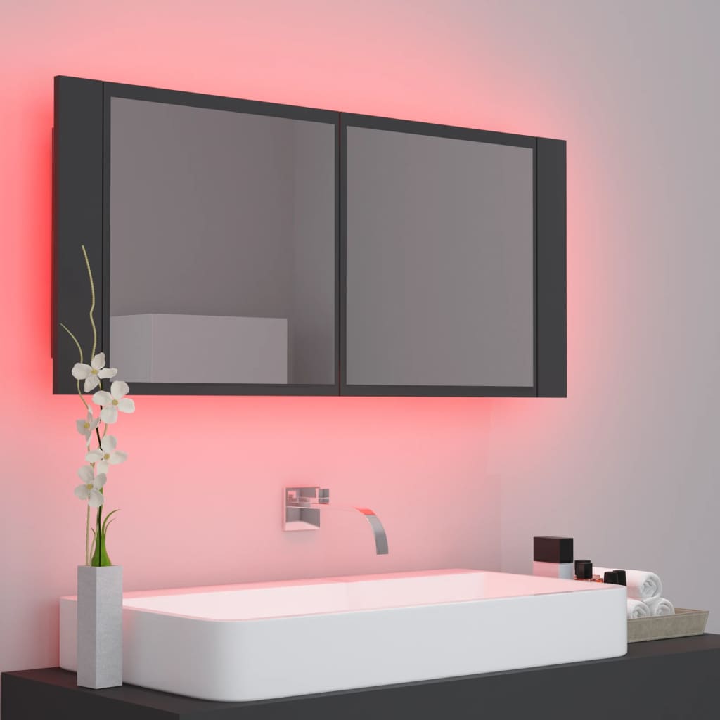 vidaXL LED Bathroom Mirror Cabinet Grey 100x12x45 cm Acrylic