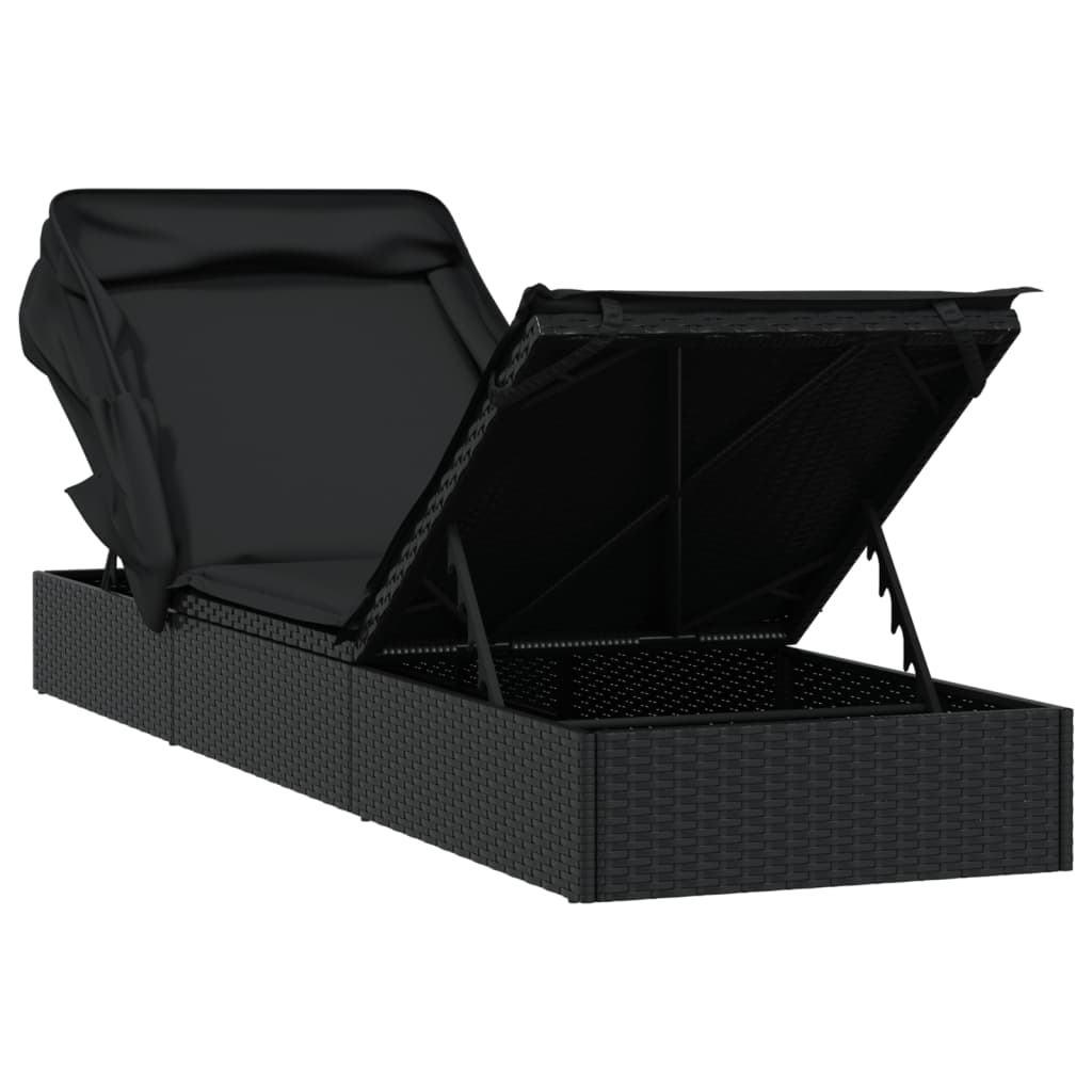 vidaXL Sunbed with Foldable Roof Black 213x63x97 cm Poly Rattan