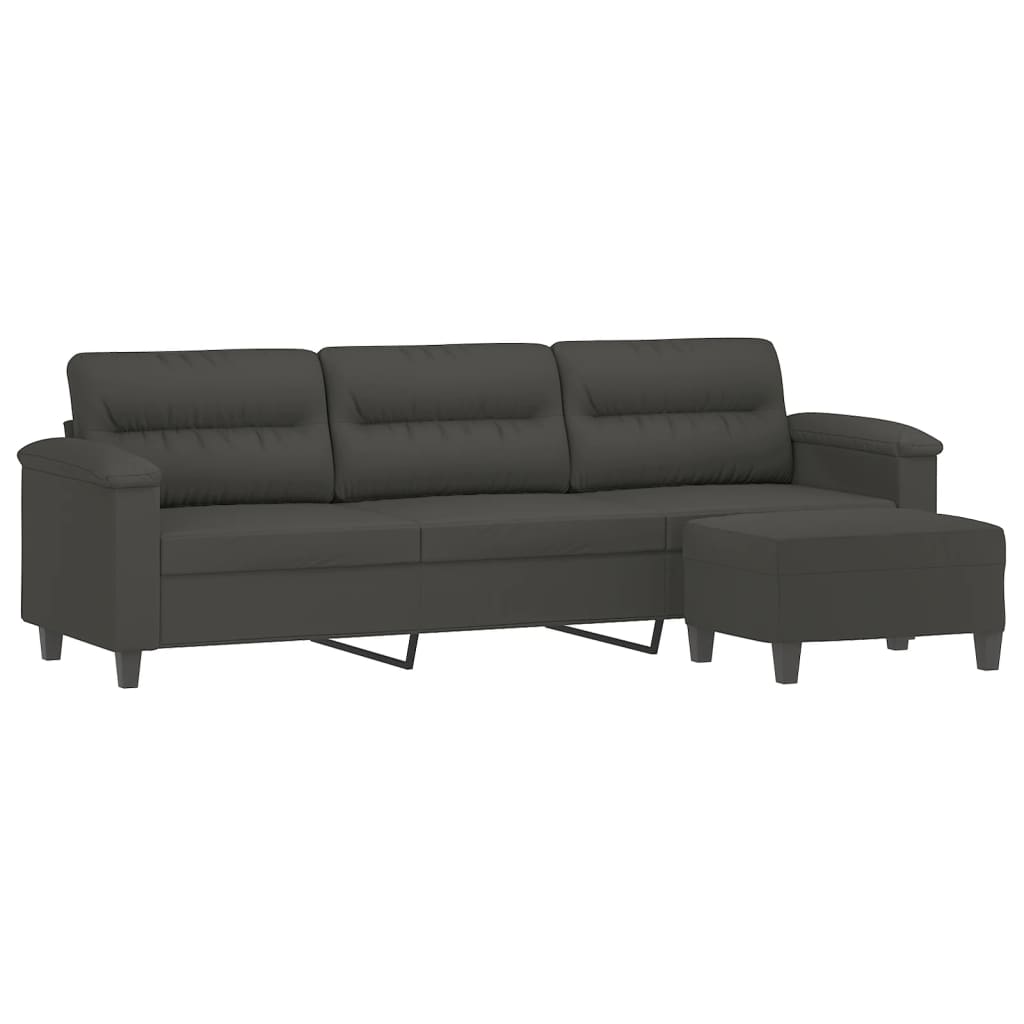 vidaXL 3-Seater Sofa with Footstool Dark Grey 210 cm Microfibre Fabric