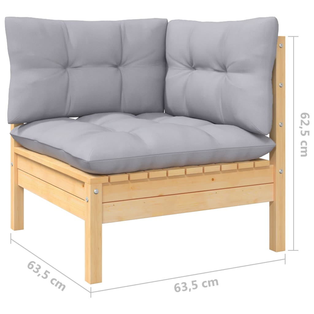 vidaXL 3 Piece Garden Lounge Set with Grey Cushions Pinewood