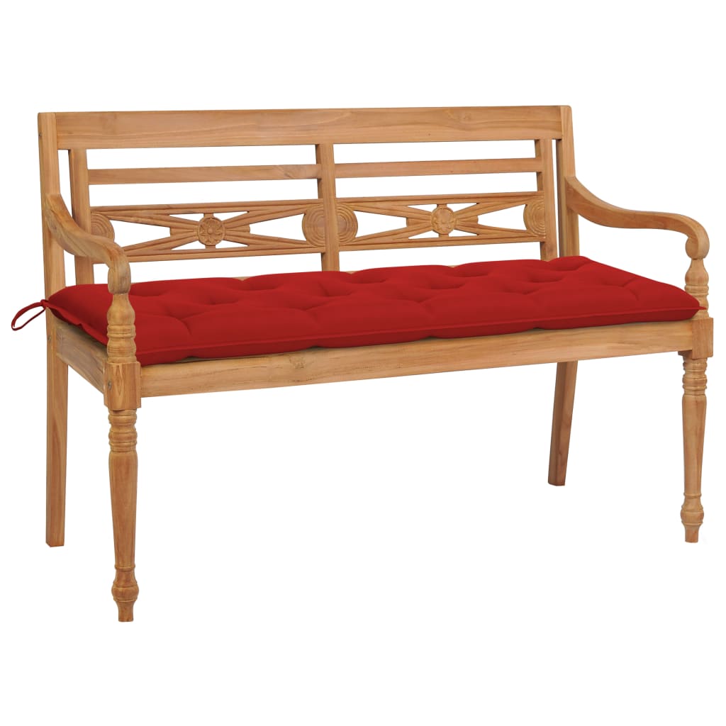 vidaXL Batavia Bench with Red Cushion 150 cm Solid Teak Wood