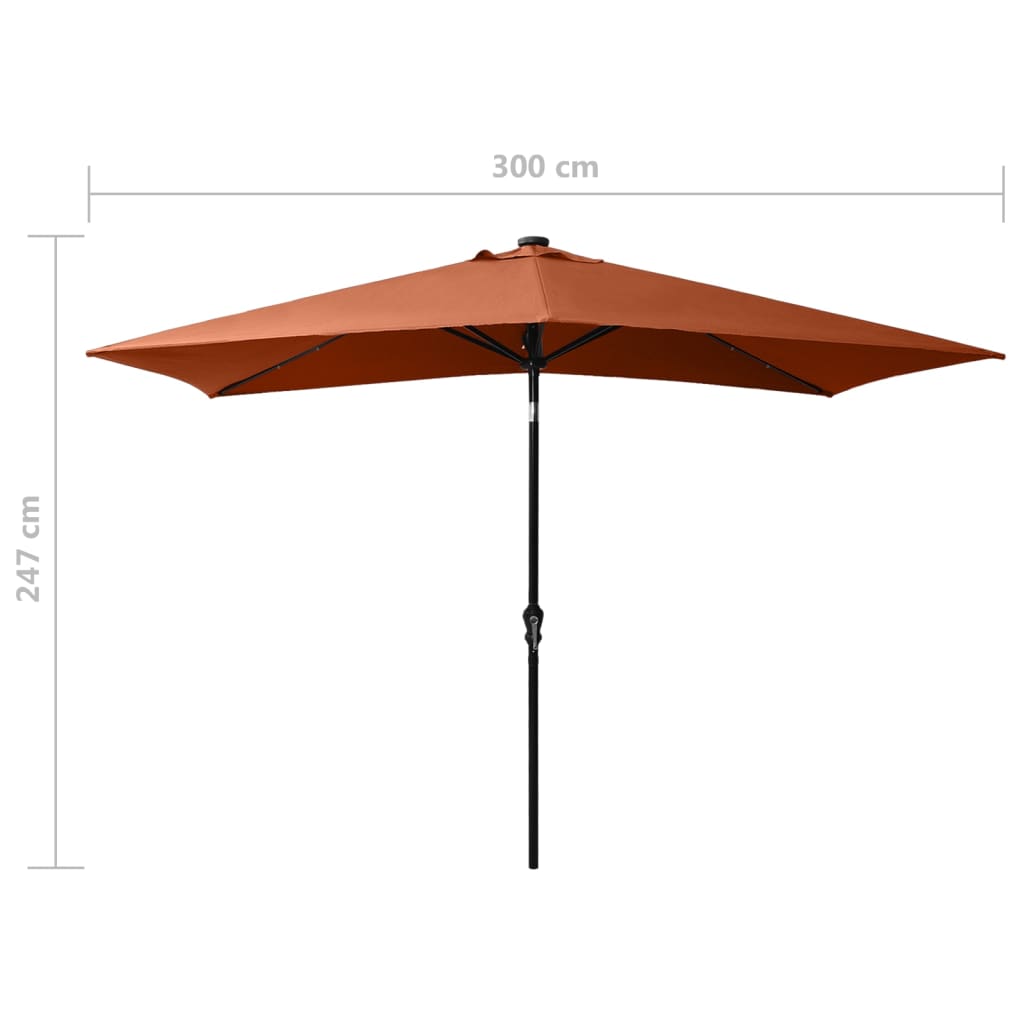 vidaXL Parasol with LEDs and Steel Pole Terracotta 2x3 m