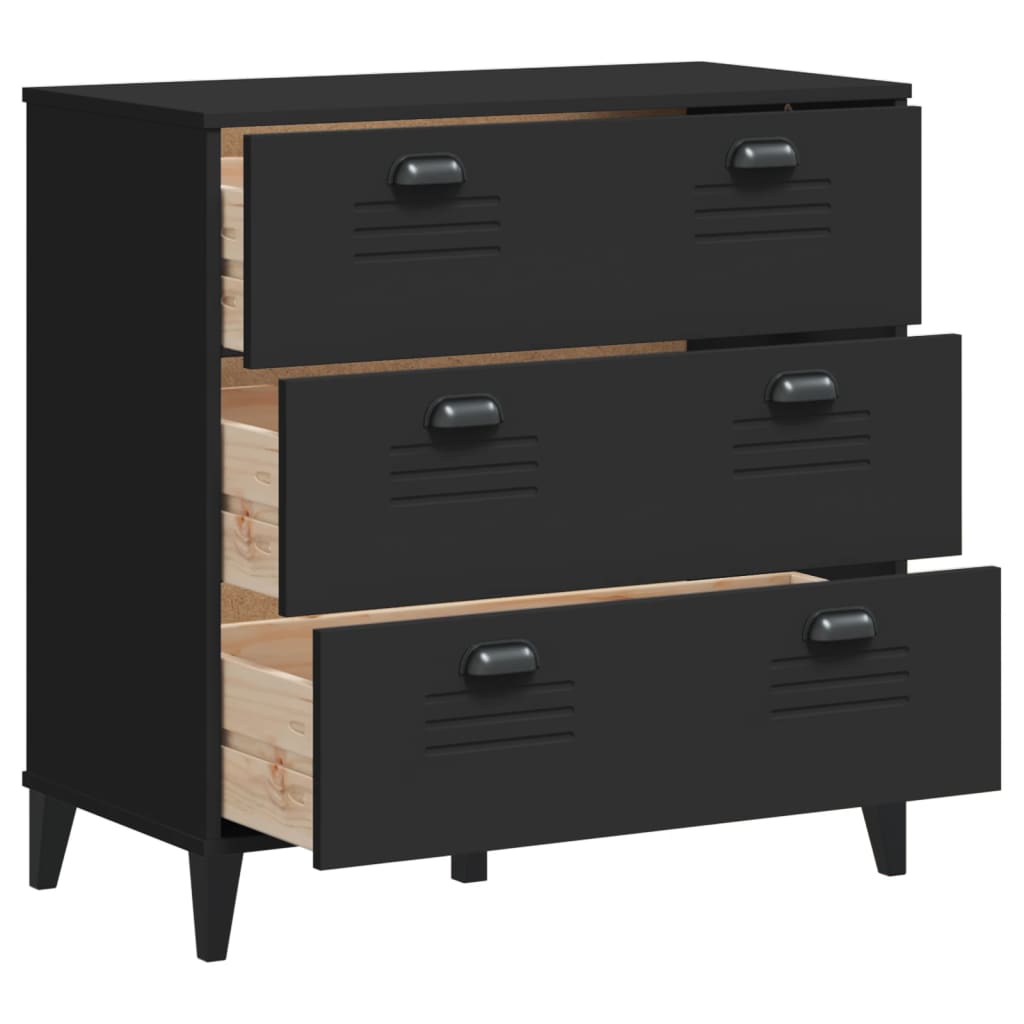 vidaXL Drawer Cabinet VIKEN Black Solid Wood Pine