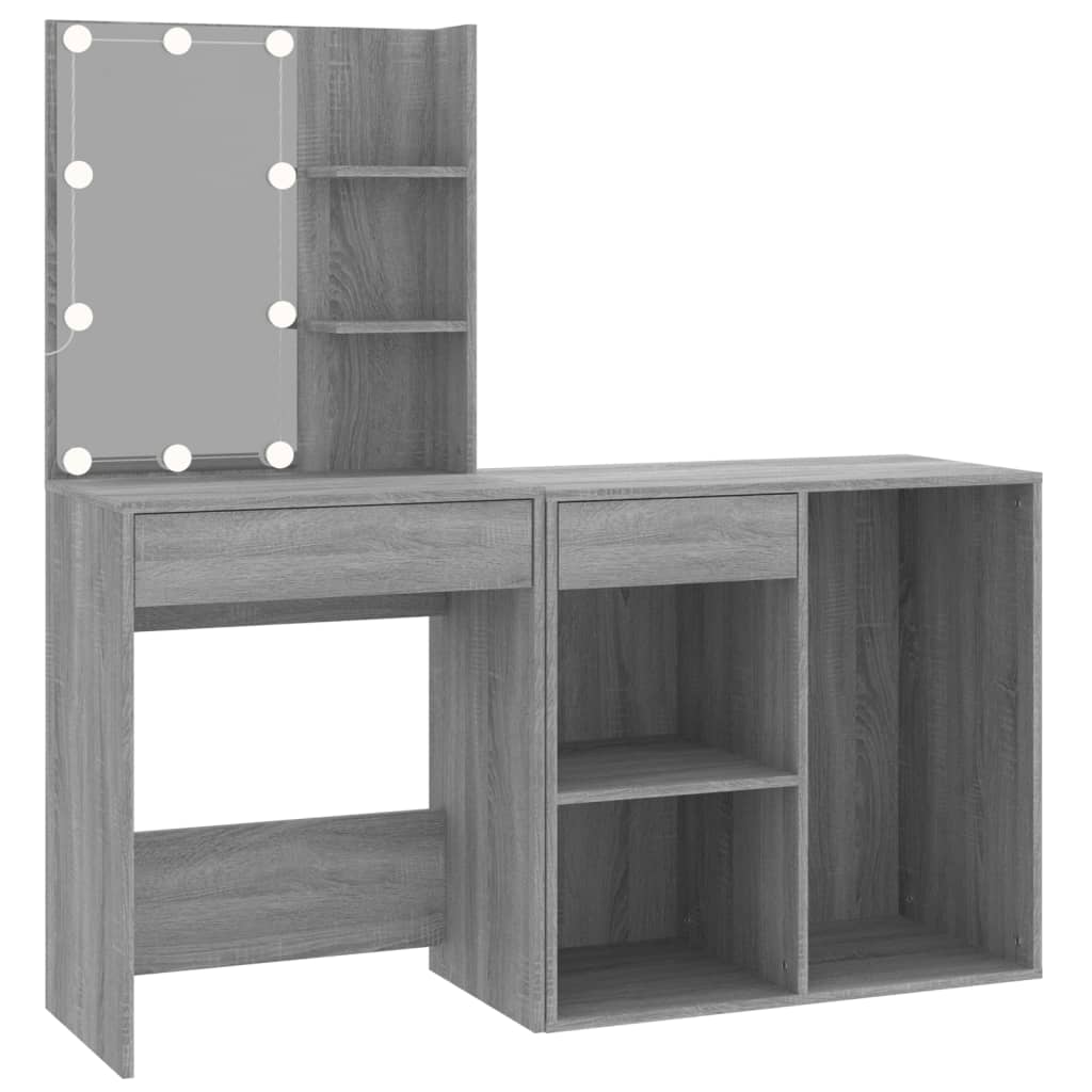 vidaXL LED Dressing Table with Cabinet Grey Sonoma Engineered Wood