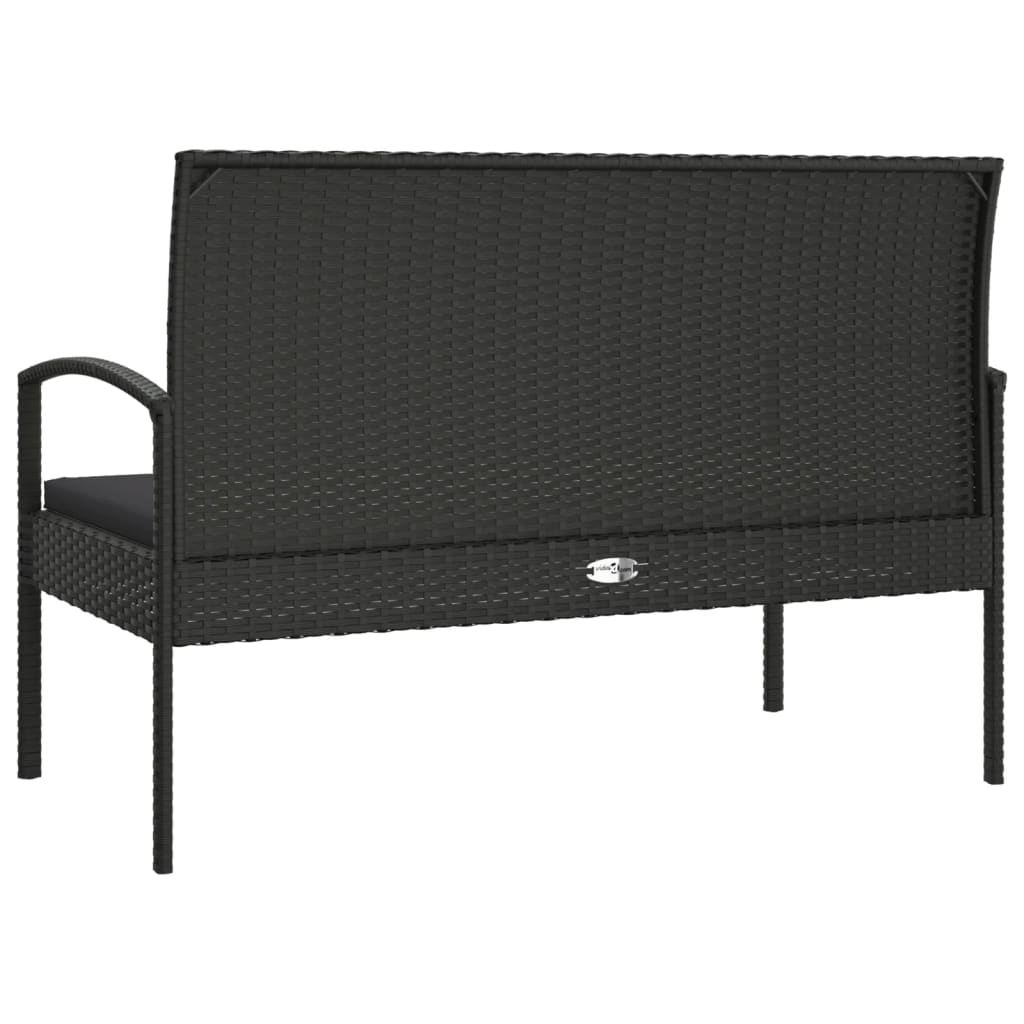 vidaXL Garden Bench with Cushion Black 105 cm Poly Rattan