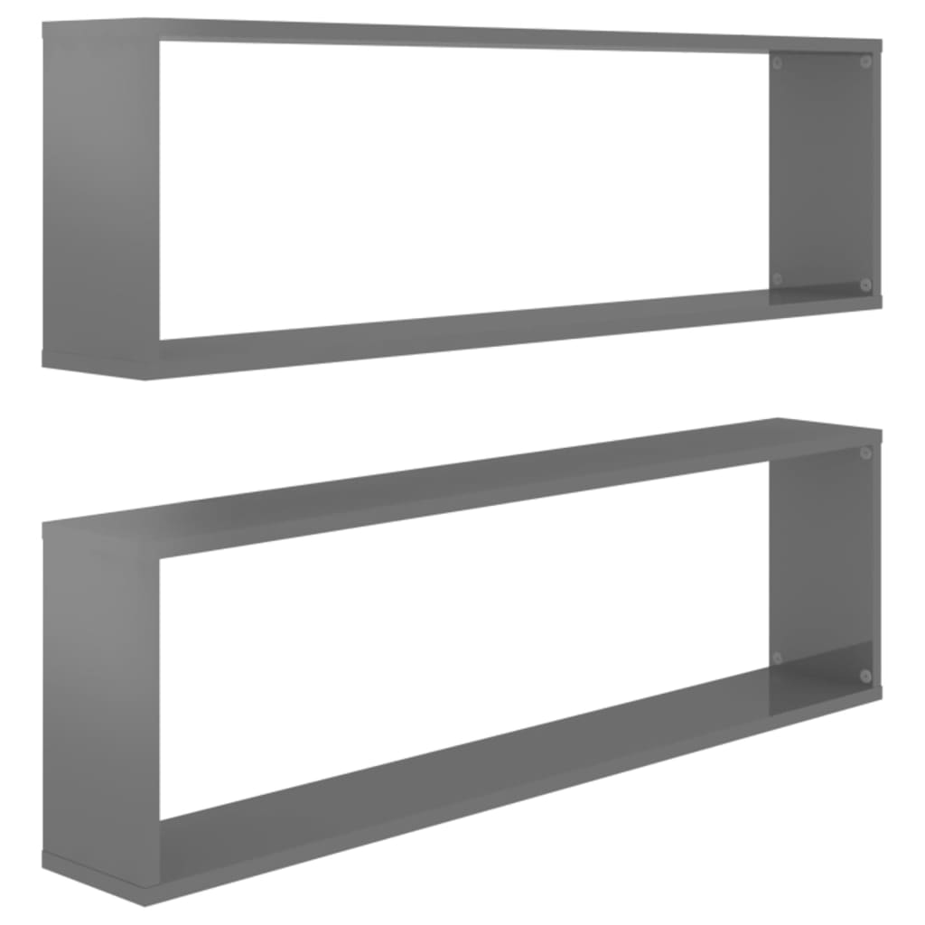 vidaXL Wall Cube Shelf 2 pcs High Gloss Grey 100x15x30 cm Engineered