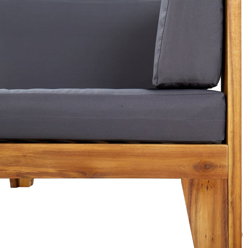 vidaXL Sectional Corner Sofa and Dark Grey Cushions Solid Acacia Wood