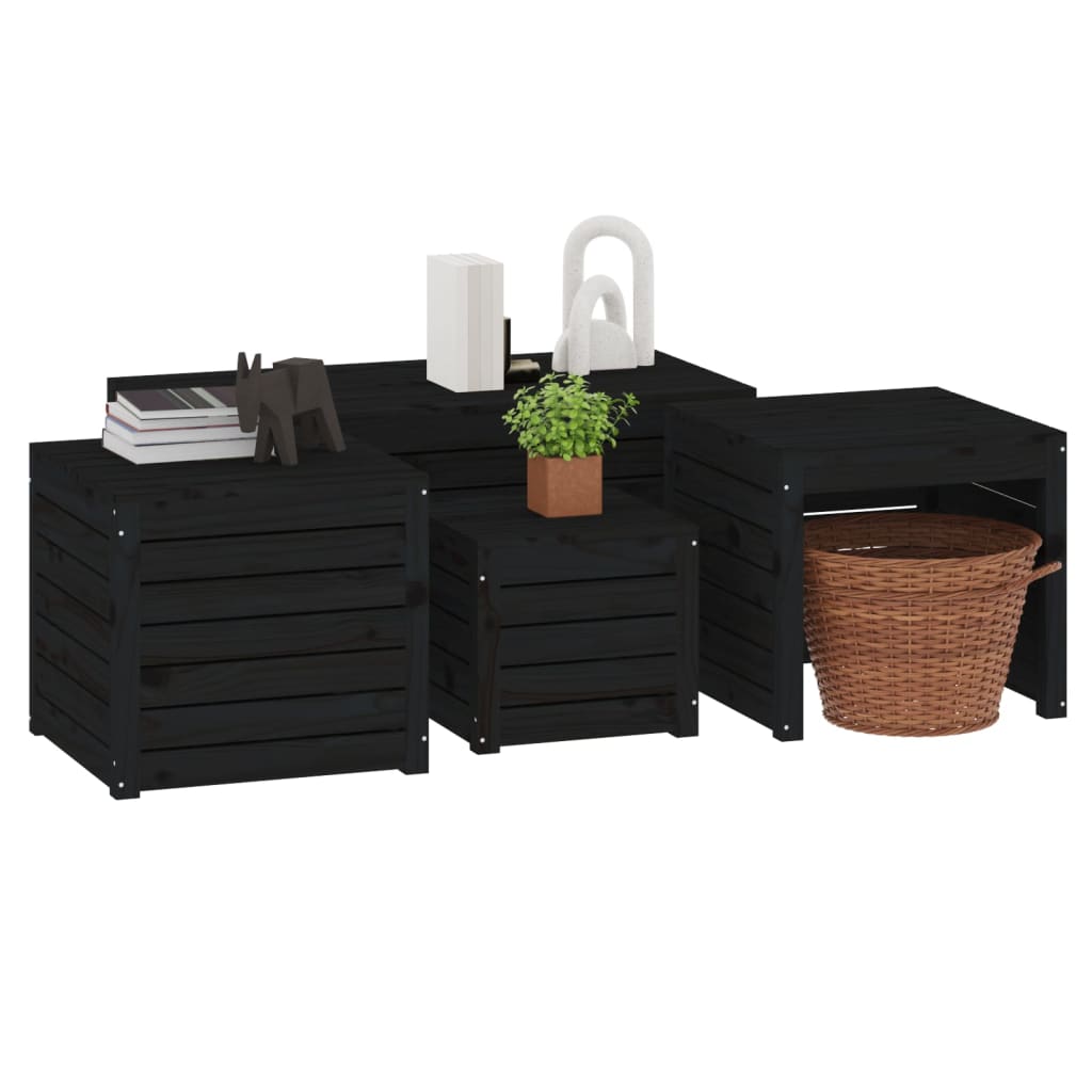 vidaXL 4 Piece Garden Box Set Black Solid Wood Pine