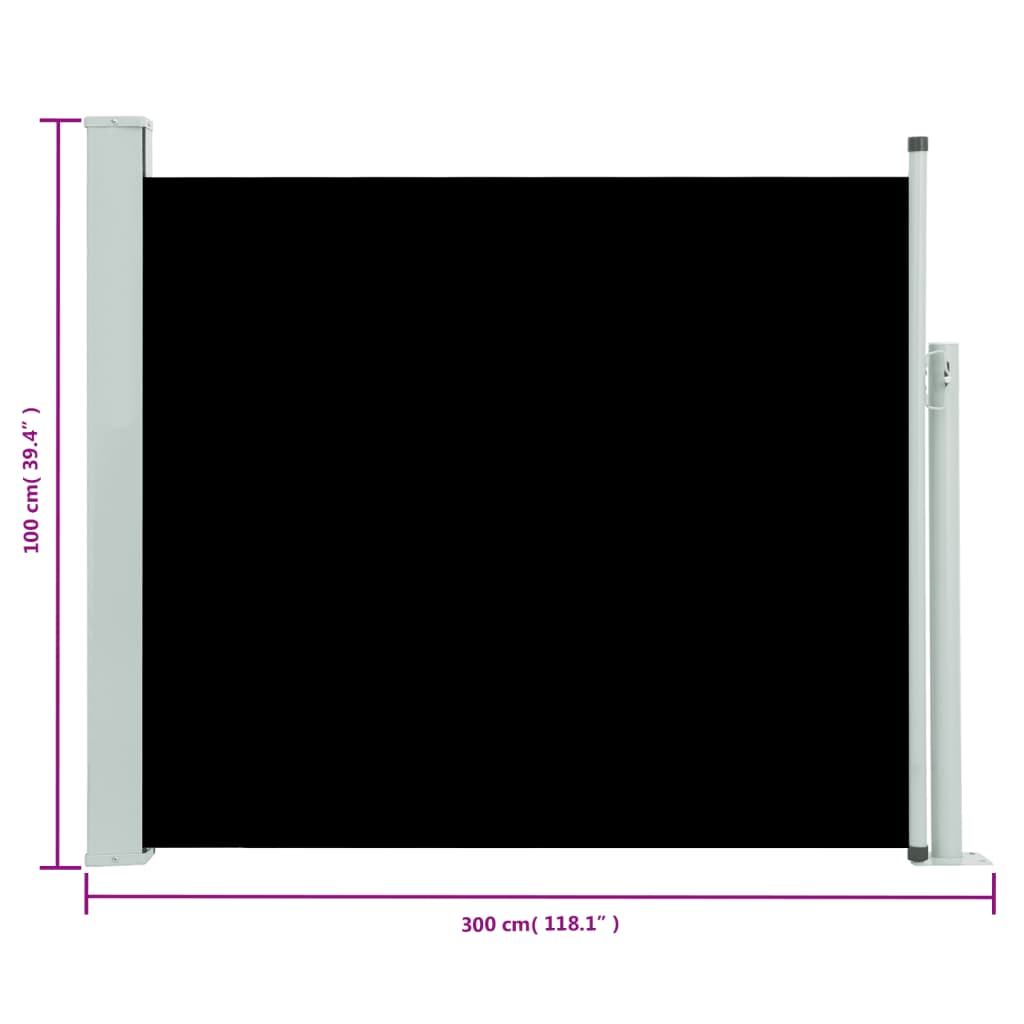 vidaXL Patio Retractable Side Awning 100x300 cm Black