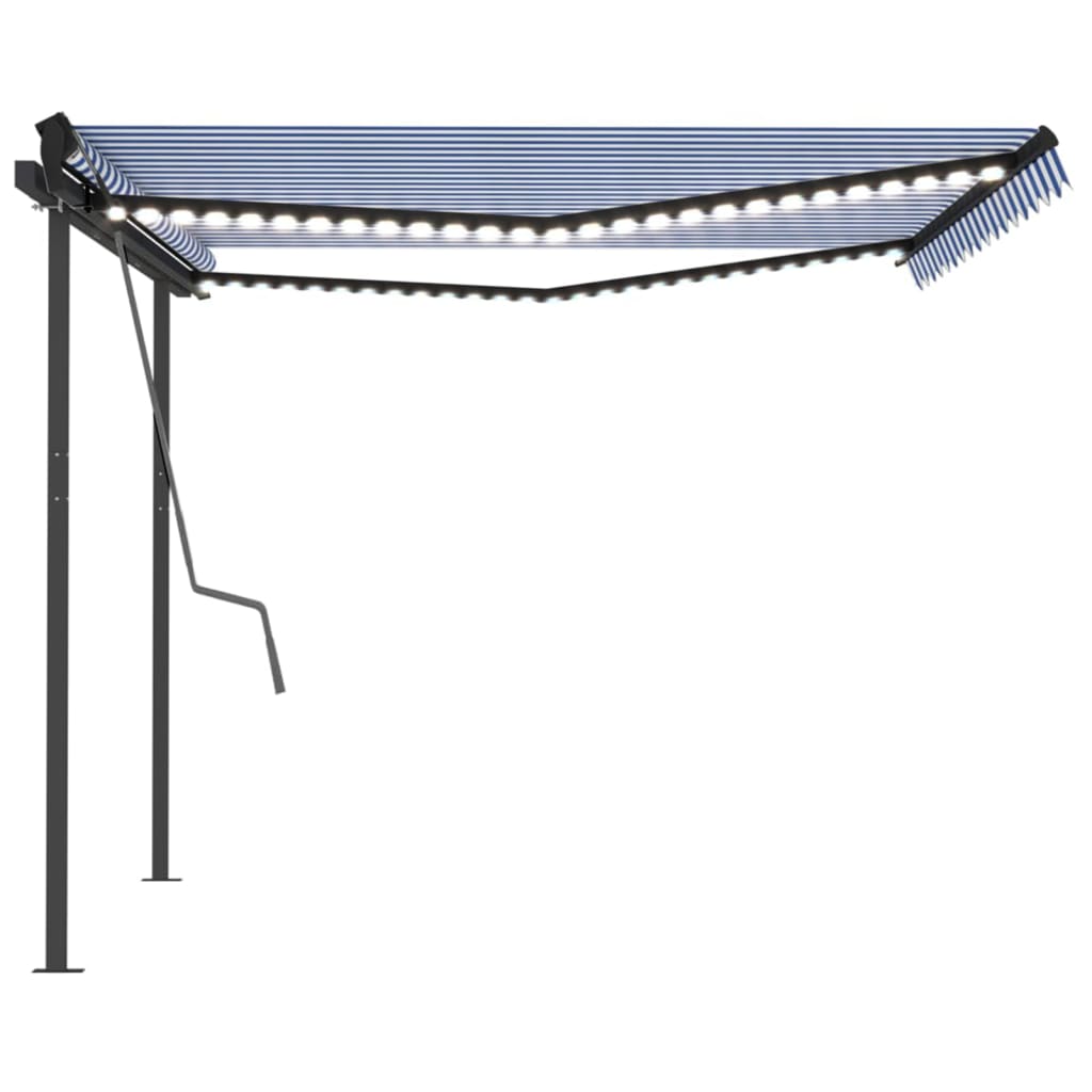 vidaXL Manual Retractable Awning with LED 4x3 m Blue and White