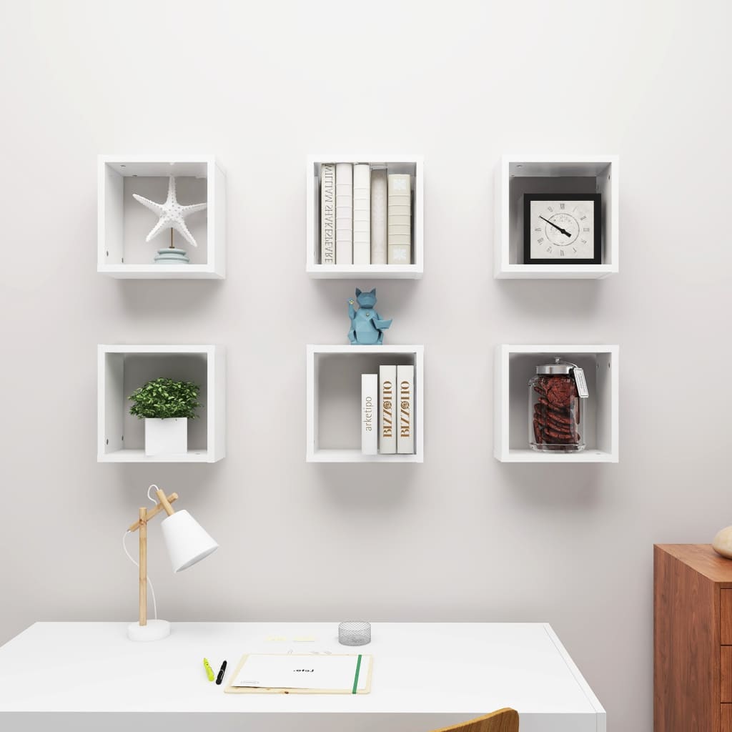 vidaXL Wall Cube Shelves 6 pcs High Gloss White 30x15x30 cm