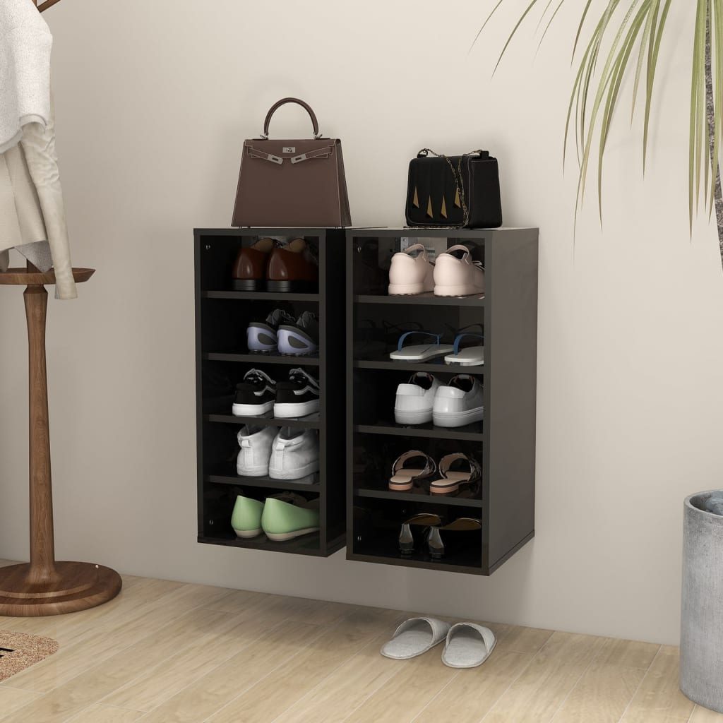 vidaXL Shoe Cabinets 2 pcs High Gloss Black 31.5x35x70 cm Engineered Wood